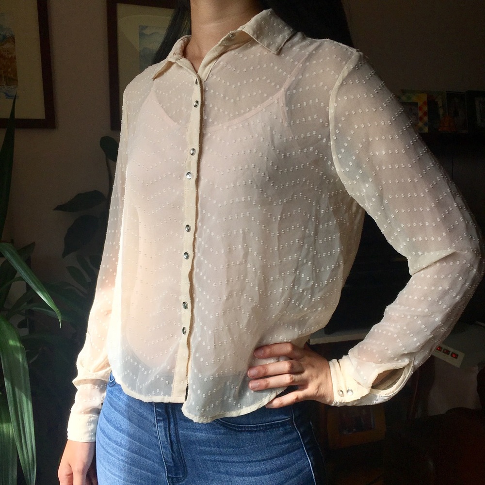 Keds Sheer Polka Dot Button Up: Retro! WORN ONCE